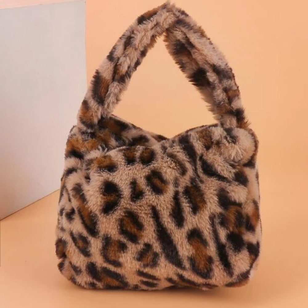 Leopard faux fur mini purse